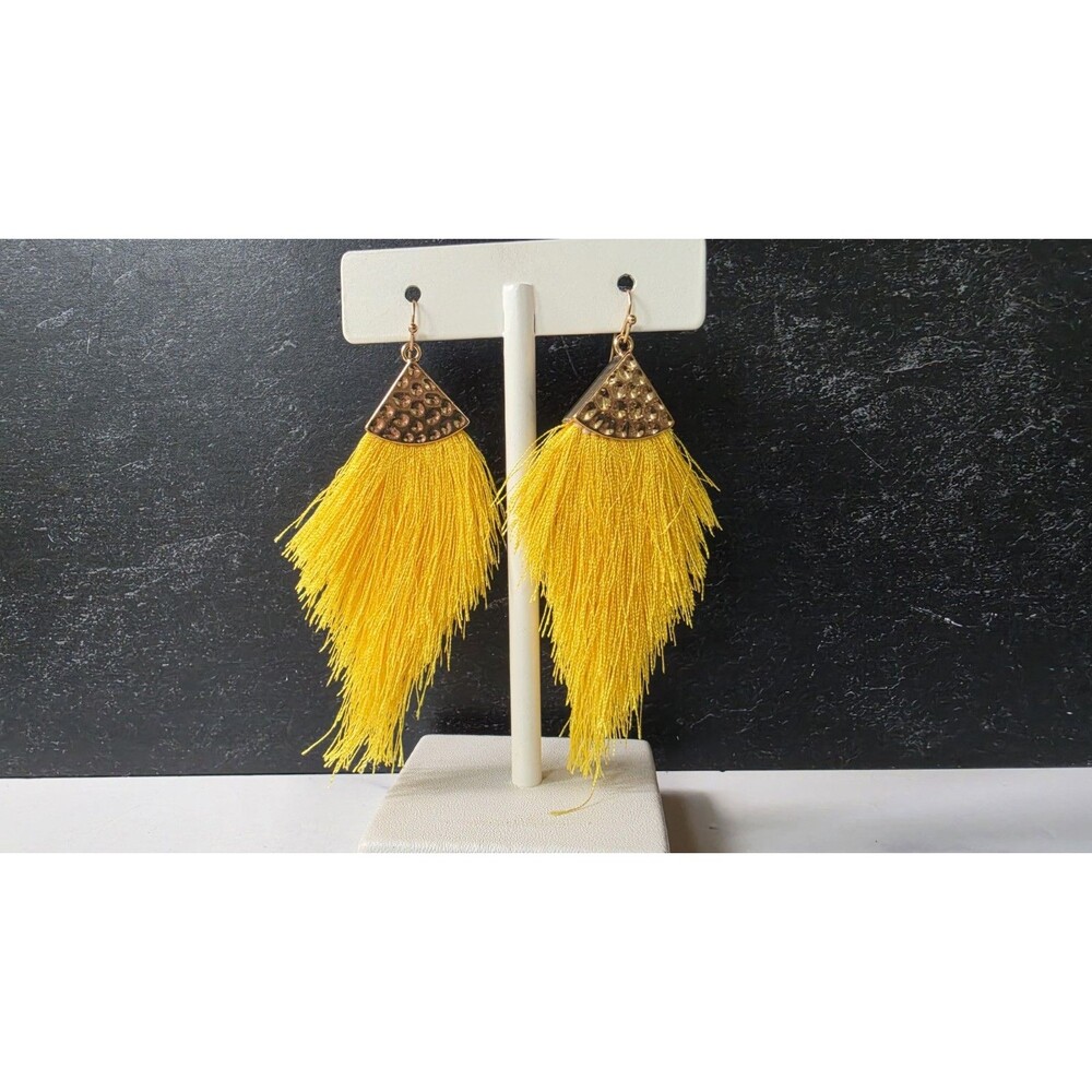 Bohemian Yellow And Rose Gold Tone Metal Dangling Pierced Earrings